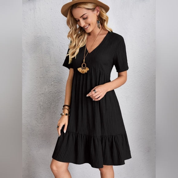 Full Size V-Neck Short Sleeve Dress - Picture 1 of 6